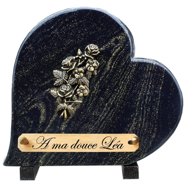 Plaque funéraire cœur Pailletée or 24 × 22 cm | Artis