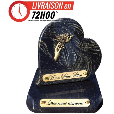 Plaque funéraire cœur Pailletée or 24 × 26 cm | Artis