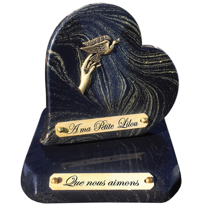 Plaque funéraire cœur Pailletée or 24 × 26 cm | Artis