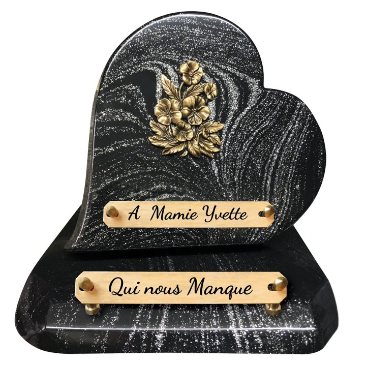 Plaque funéraire cœur Pailletée argent 24 × 26 cm | Artis