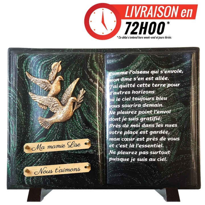 Plaque funéraire Livre Pailletée vert | Artis