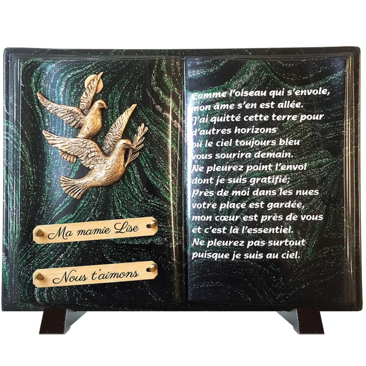 Plaque funéraire Livre Pailletée vert | Artis