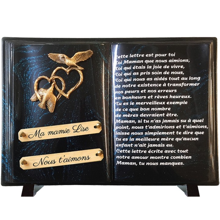 Plaque funéraire Livre Pailletée bleu 26 × 38 cm | Artis