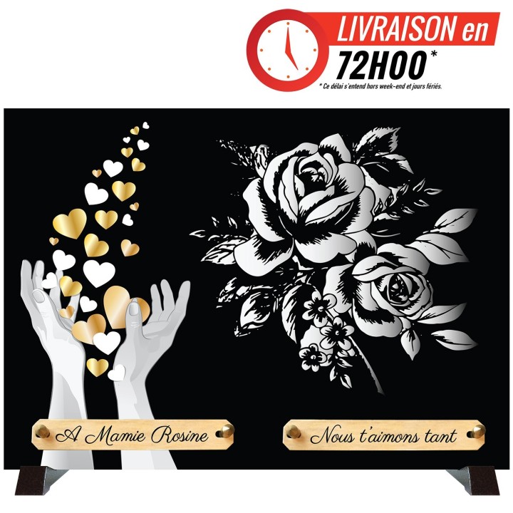 Plaque funéraire monochrome Mains et Roses | Artis