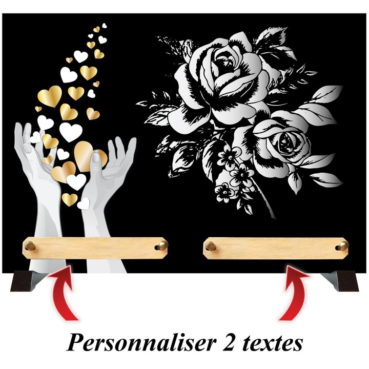 Plaque funéraire monochrome Mains et Roses | Artis