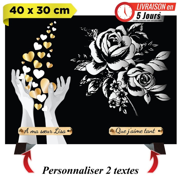 Plaque funéraire monochrome Mains et Roses | Artis