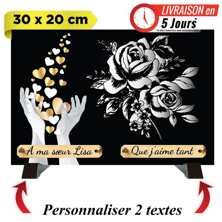 Plaque funéraire monochrome Mains et Roses | Artis