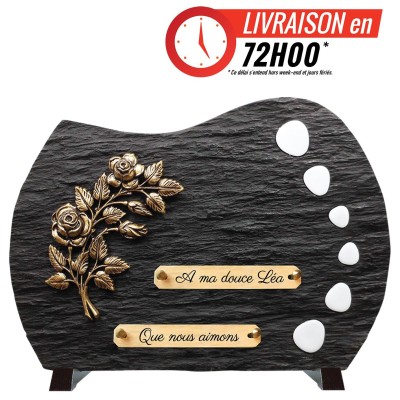 Plaque schiste Bronze et galets sur pieds | Artis