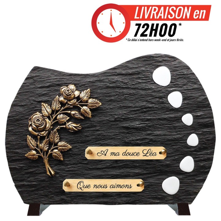 Plaque schiste Bronze et galets sur pieds | Artis