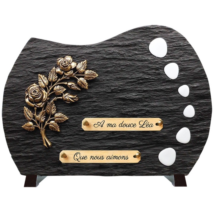 Plaque schiste Bronze et galets sur pieds | Artis