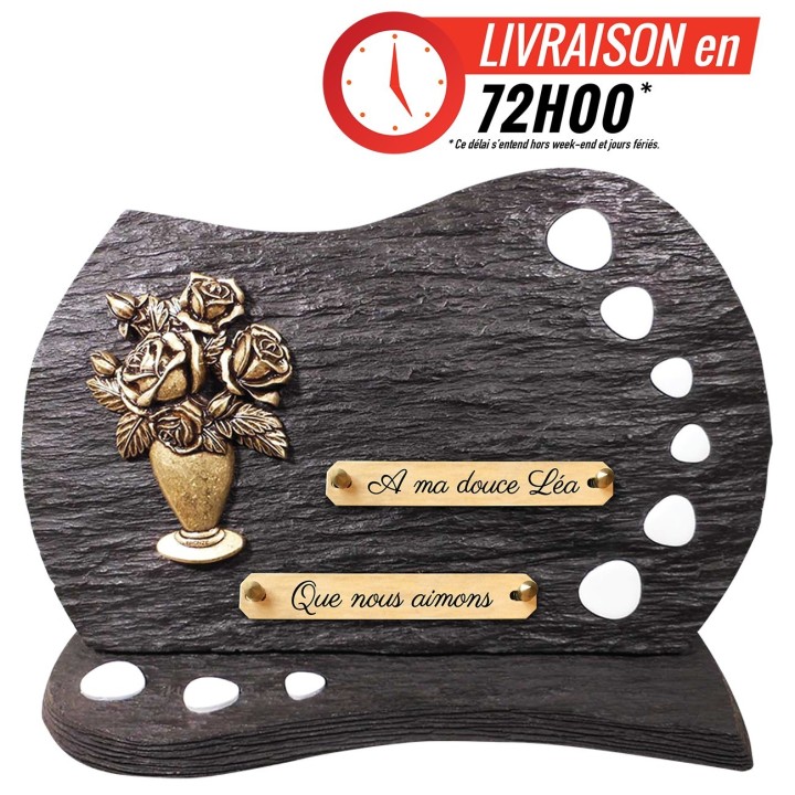 Plaque schiste Bronze et galets sur socle | Artis