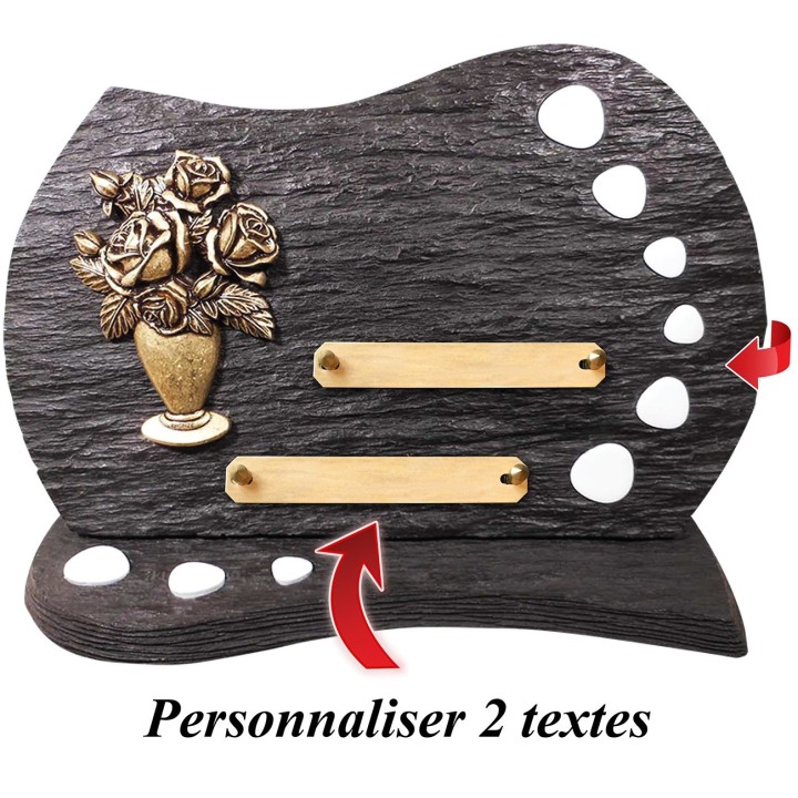 Plaque schiste Bronze et galets sur socle | Artis