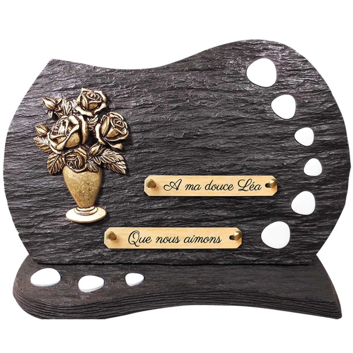 Plaque schiste Bronze et galets sur socle | Artis