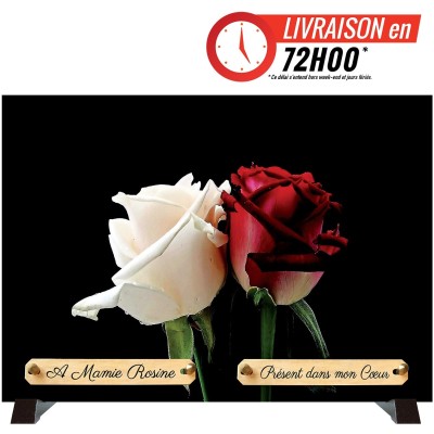 Plaque funéraire Rose rouge et blanche | Artis