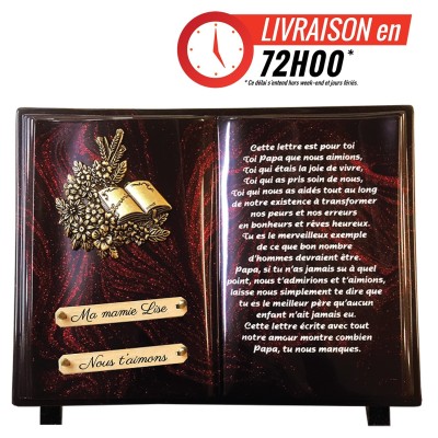 Plaque funéraire Livre Pailletée rouge 26 × 38 cm | Artis
