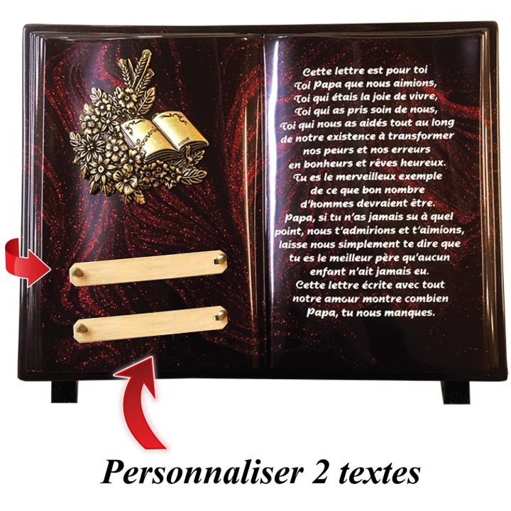 Plaque funéraire Livre Pailletée rouge 26 × 38 cm | Artis