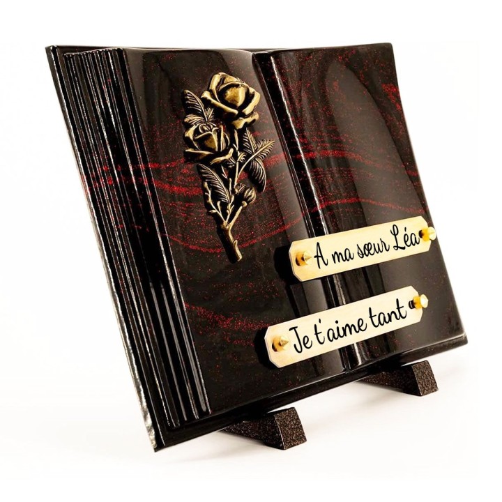 Plaque funéraire Livre Pailletée rouge 21 × 28 cm | Artis