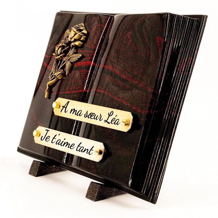 Plaque funéraire Livre Pailletée rouge 21 × 28 cm | Artis