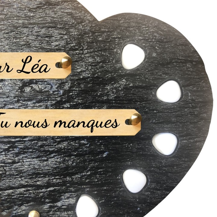 Plaque funéraire schiste 2 cœurs et Galets blancs | Artis