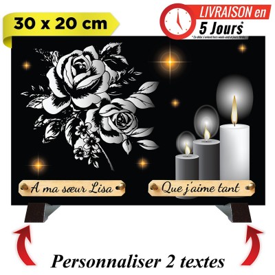 Plaque funéraire monochrome Roses et bougies | Artis