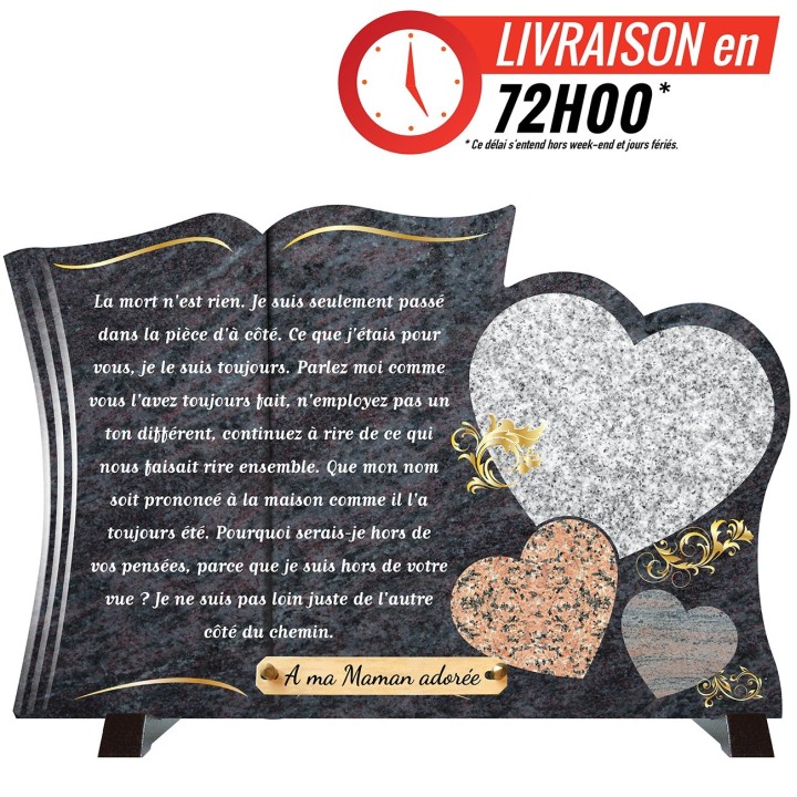 Plaque funéraire Compogranit Livre et 3 Cœurs | Artis