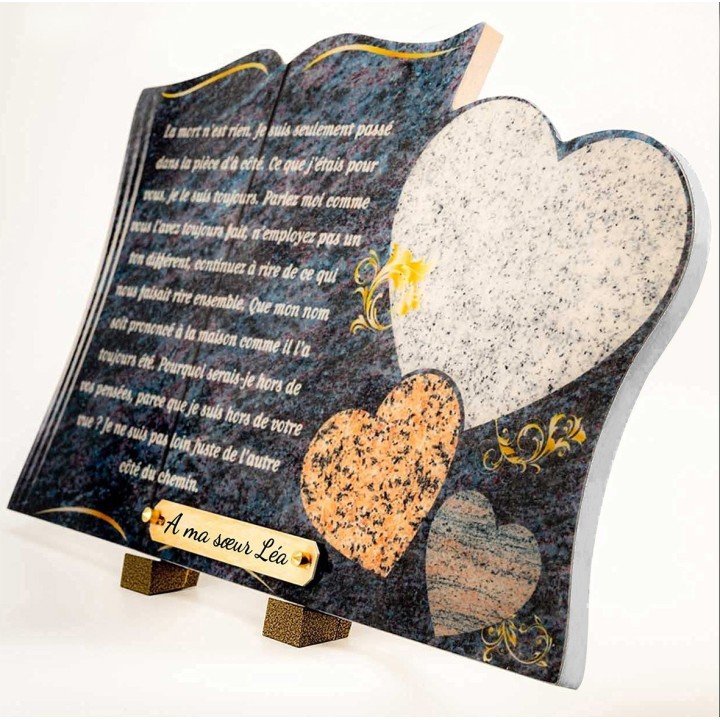 Plaque funéraire Compogranit Livre et 3 Cœurs | Artis