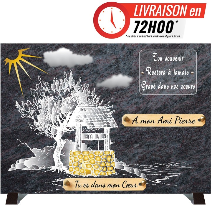 Plaque funéraire COMPOGRANIT Paysage et puit | Artis