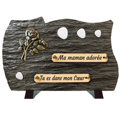 Plaque funéraire schiste et galets blancs 23 × 32 cm | Artis