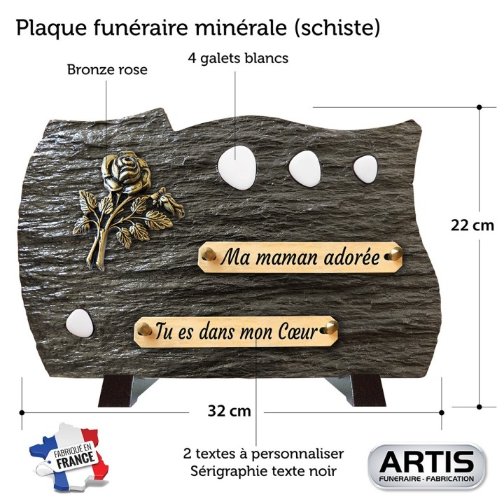 Plaque funéraire schiste et galets blancs 23 × 32 cm | Artis