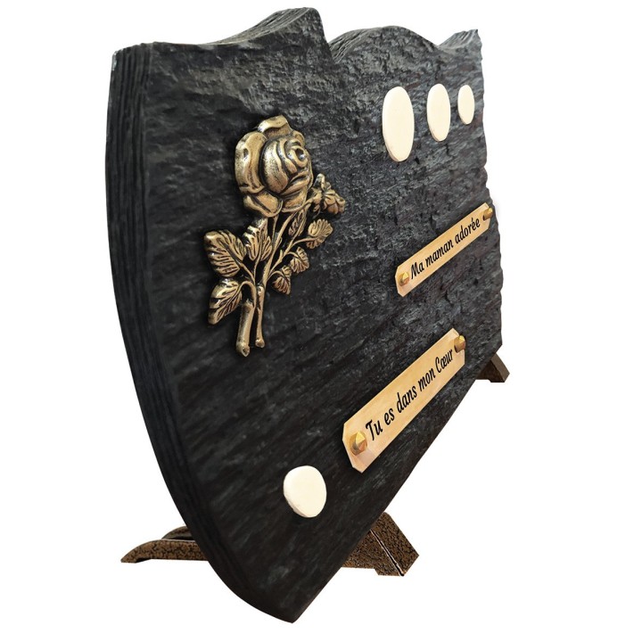 Plaque funéraire schiste et galets blancs 23 × 32 cm | Artis