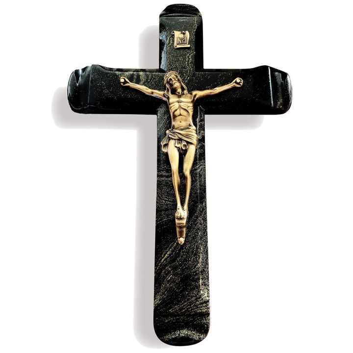 Croix Funéraire en Pierre et Christ en Bronze | Artis
