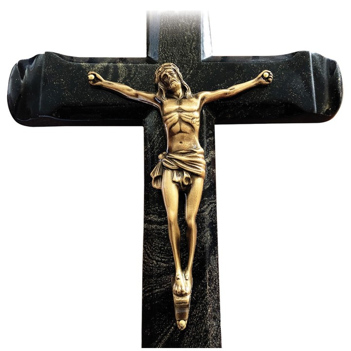 Croix Funéraire en Pierre et Christ en Bronze | Artis