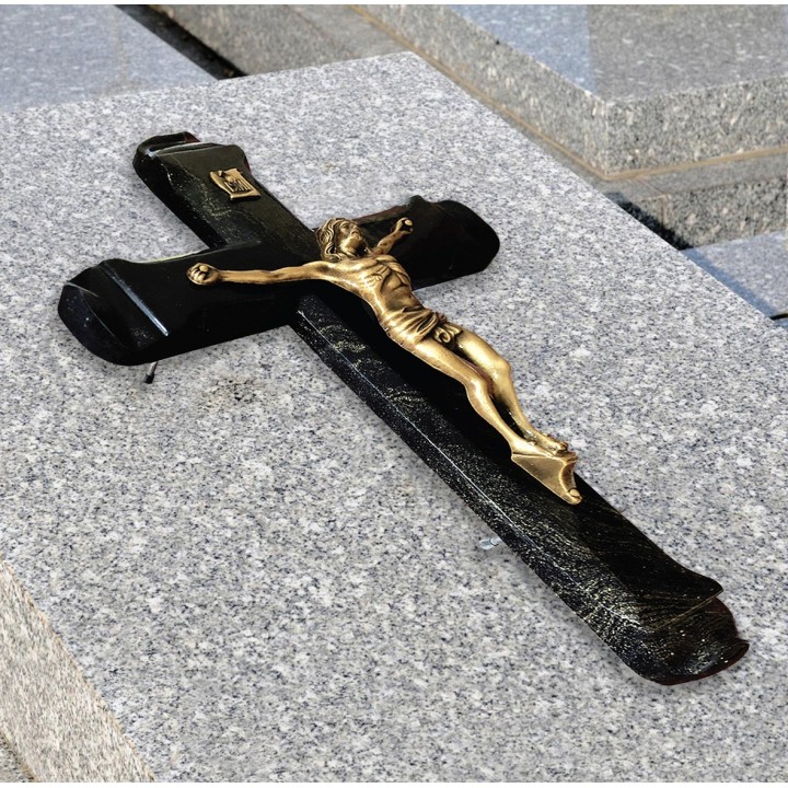 Croix Funéraire en Pierre et Christ en Bronze | Artis