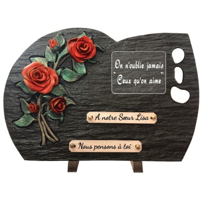 Plaque funéraire schiste et rose rouge | Artis