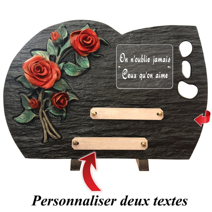 Plaque funéraire schiste et rose rouge | Artis