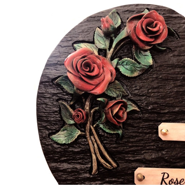 Plaque funéraire schiste et rose rouge | Artis