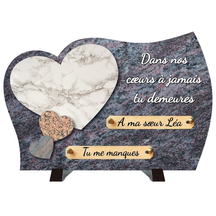 Plaque funéraire 3 cœurs | Artis
