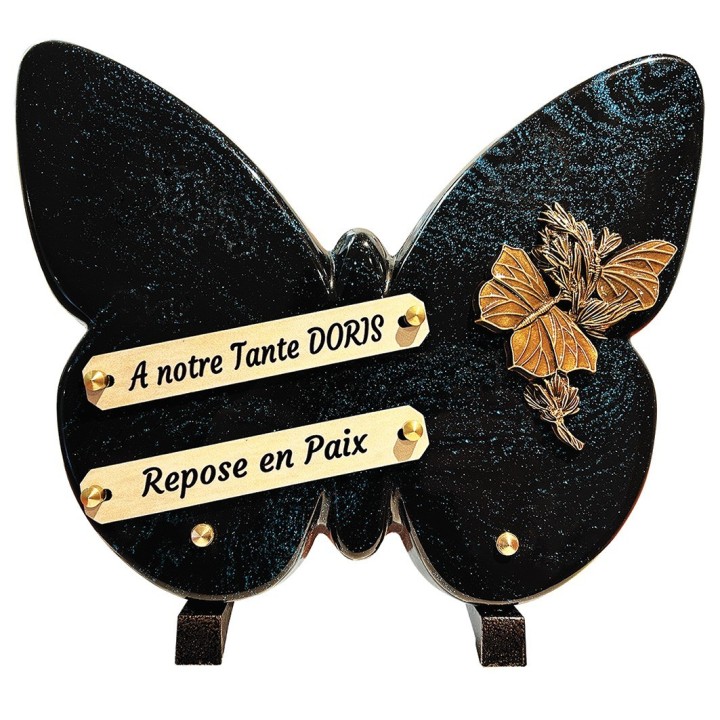 Plaque funéraire Papillon pailletée bleu | Artis