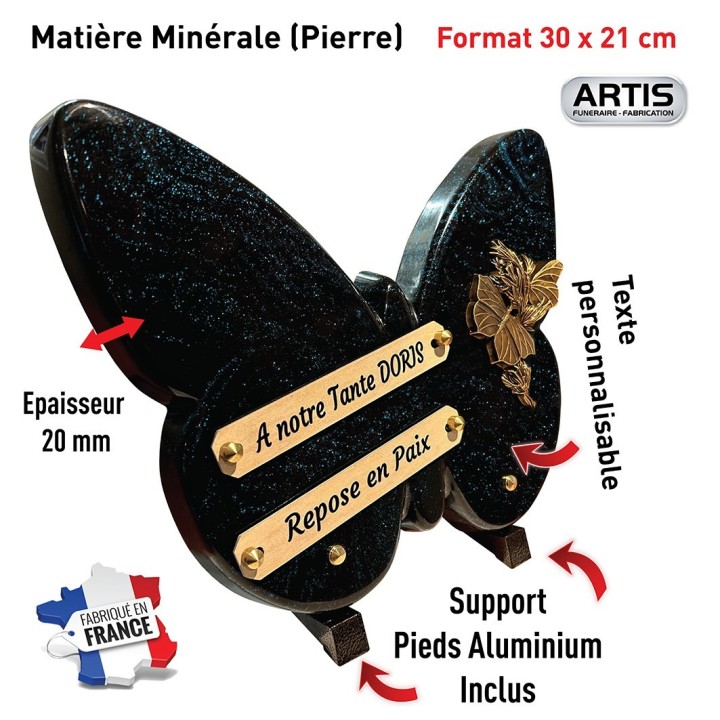 Plaque funéraire Papillon pailletée bleu | Artis