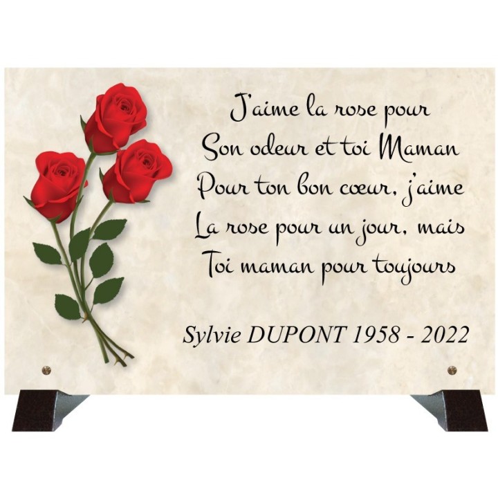 Plaque funéraire 3 roses 30 × 20 cm | Artis