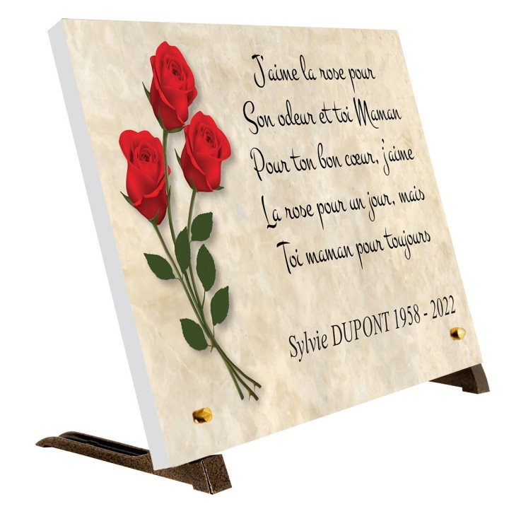 Plaque funéraire 3 roses 30 × 20 cm | Artis