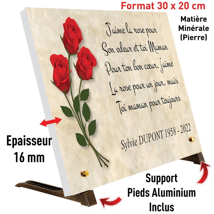 Plaque funéraire 3 roses 30 × 20 cm | Artis