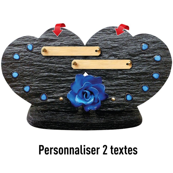 Plaque funéraire 2 cœurs et galets bleus | Artis