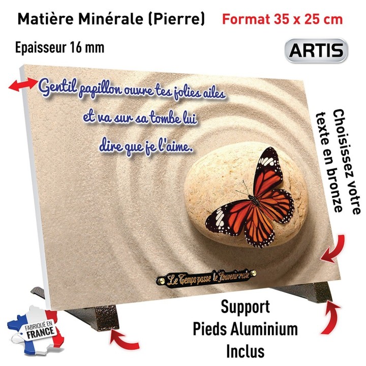 Plaque funéraire Galets et papillon | Artis