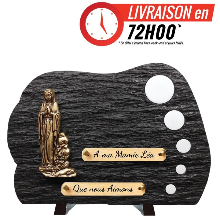 Plaque schiste Vierge et galets sur pieds | Artis