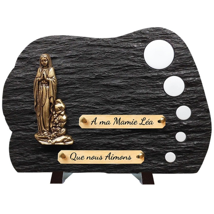 Plaque schiste Vierge et galets sur pieds | Artis