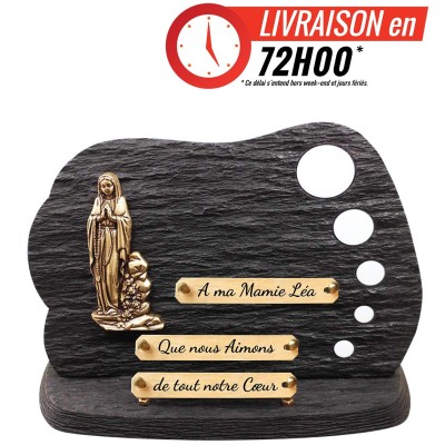 Plaque schiste Vierge et galets sur socle | Artis