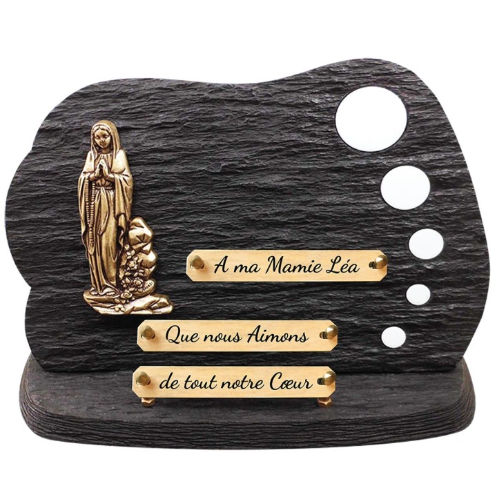 Plaque schiste Vierge et galets sur socle | Artis