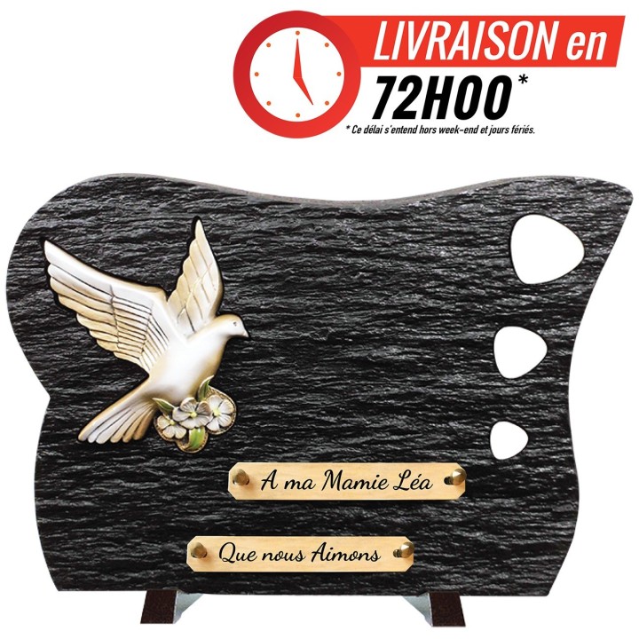 Plaque schiste Colombe et galets sur pieds | Artis