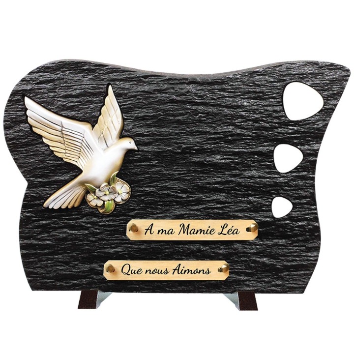 Plaque schiste Colombe et galets sur pieds | Artis